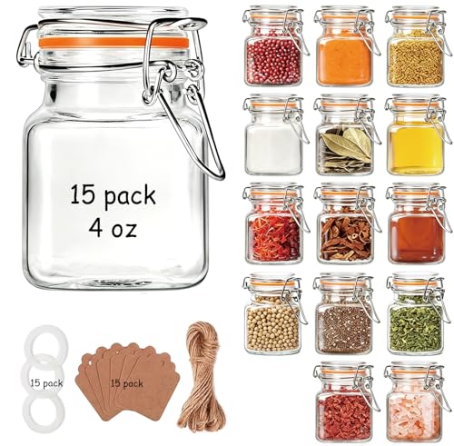 4oz Glass Spice Jars with Lids (4oz-15pack)