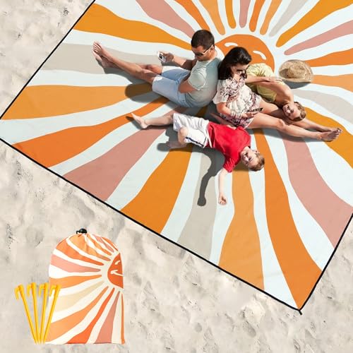 Beach Blanket Mat Waterproof Sandproof for 2 (Sunny Smile / 79" X 83"（1-4person）)
