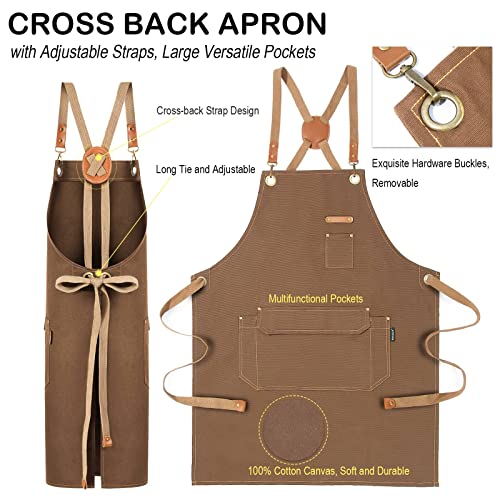 Chef Apron Men Women (Brown, 6 Pack)