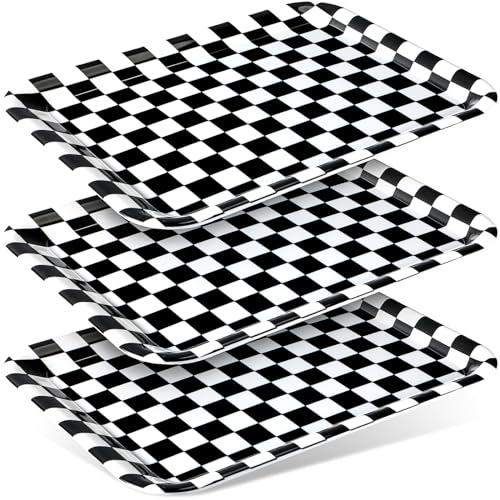 3 Pcs 13 x 10 Inch Black and White Checkered Serving Trays