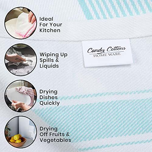 Stripe Kitchen Towels Decor Hanging Loop Dish Towels Boho Stripe Absorbent Festive Gift Set of 6 Pantry Kitchen Reversible 18x28 in Dish Towels (Turquoise)