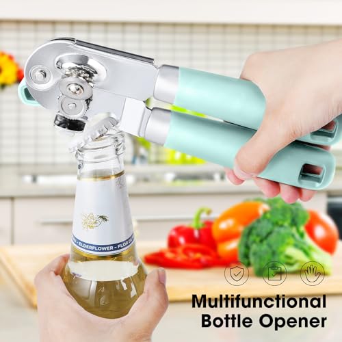 Heavy Duty Hand Can Opener Manual with Magnet Lid Remover (Mint)