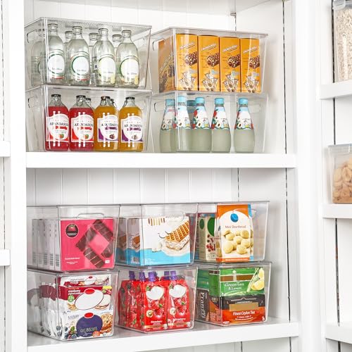 6 Pack Clear Stackable Storage Bins with Lids and Handles (XL(13"L x 7.4"W x 7"H))