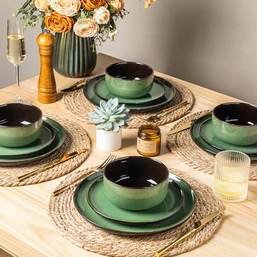 Ceramic Dinnerware Sets for 6 (Modern-Green / Service for 6 (18 Pcs))