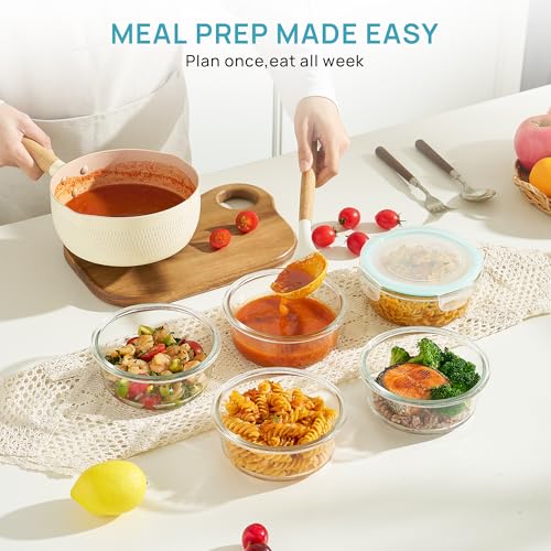 5Pack 22oz Glass Storage Containers with Lids (Green / 22oz-Round)