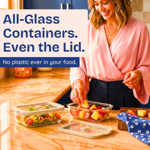 Non Toxic Glass Food Containers with Lids (Beige / Multi Size)