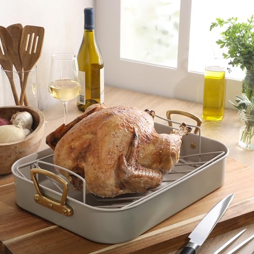 Broxton 2 Piece Nonstick Roaster Pan with Rack (Mint Green / 16" x 12" Roaster w/ Rack)