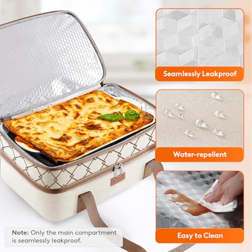 Insulated Double Decker Casserole Carrier (Beige / 15.7 x 11.4 x 8.3inch)