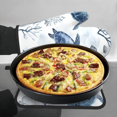 Nautical Oven Mitts for Women (Navy Turtle)