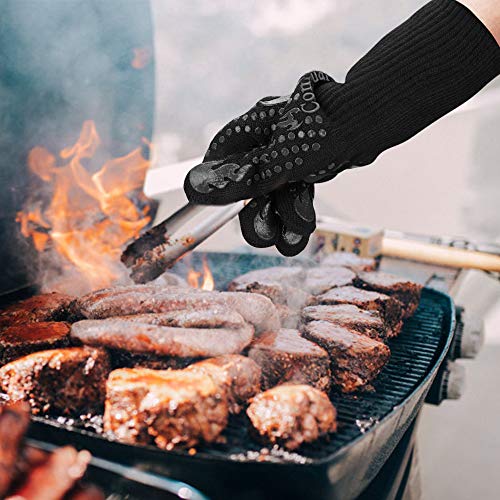 BBQ Gloves 1472 Degree F Heat Resistant Grilling Gloves Silicone Non (long / Black)