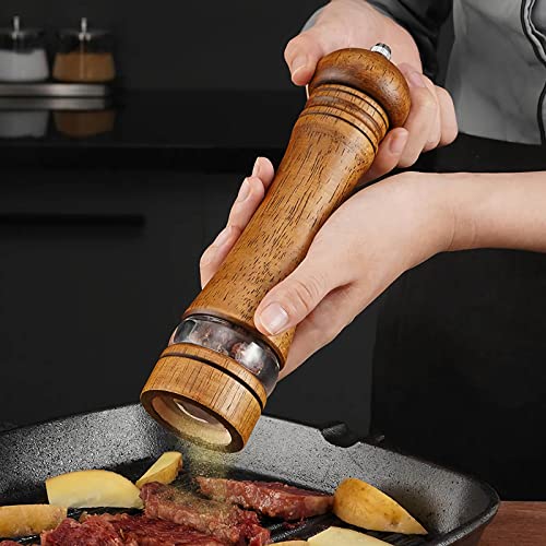 2 Piece Salt and Pepper Grinder Set with Wood Tray (Brown / 8-Inch with Tray)