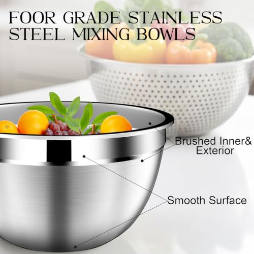 Stainles Steel Mixing Bowls with Lids Set (9PCS Beige)