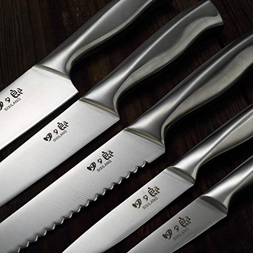 Knife Set 8 Piece German Stainless Steel Hollow Handle Manual Knife Sharpener Forged Kitchen Knives Set with Oak Wooden Block Gift