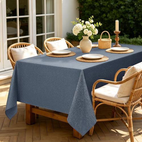 Faux Linen Tablecloth for Dining Room (Denim Blue / 120" x 60" (Rectangular))