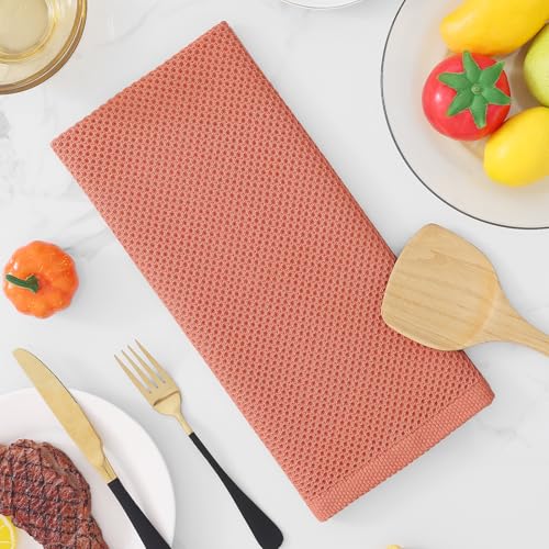 100% Cotton Waffle Weave Kitchen Dish Towels 6 (Coral / 13 X 28 - 6 Pack)