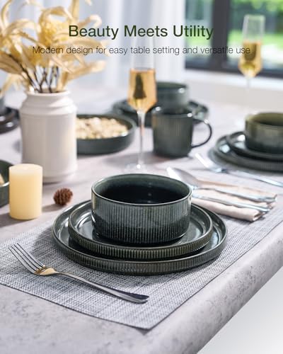 Star Stoneware Dinnerware Sets with Pasta Bowls (Deep Forest)