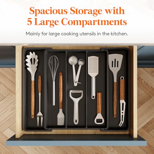 Utensil Organizer for Kitchen Drawers (Black / Medium(11-18''W x 14''D))