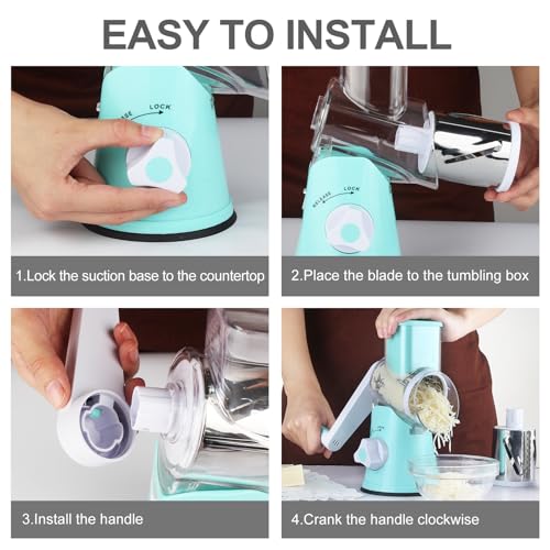Rotary Cheese Grater Hand Crank Cheese Shredder for Fresh Cheese (5 BLADES / Blue)