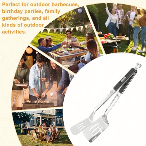 Spatula Tongs (Black Handle, Silver Tone)