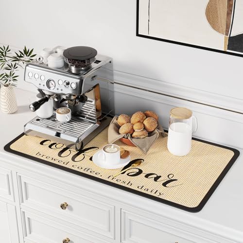 Coffee Mat Dish Drying Mat for Kitchen Counter (31.5" x 17" / Beige)