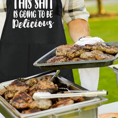 Funny Black Chef Aprons for Men Adjustable BBQ Kitchen Cooking Apron (This Shit is Going)
