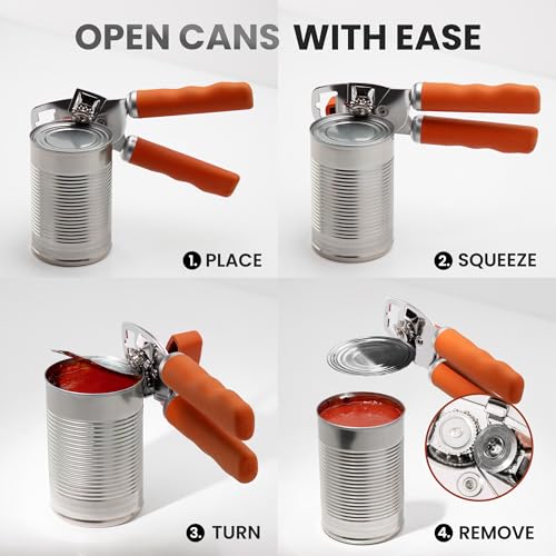 Manual Can Opener Heavy Duty Patented Stainless Steel (Orange / Comfy Grip)