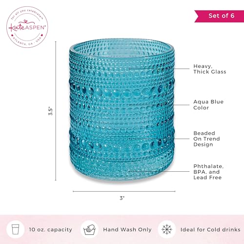 Hobnail Beaded Drinking Glasses Vintage Glassware Set (Beaded 10 oz. / Aqua Blue)