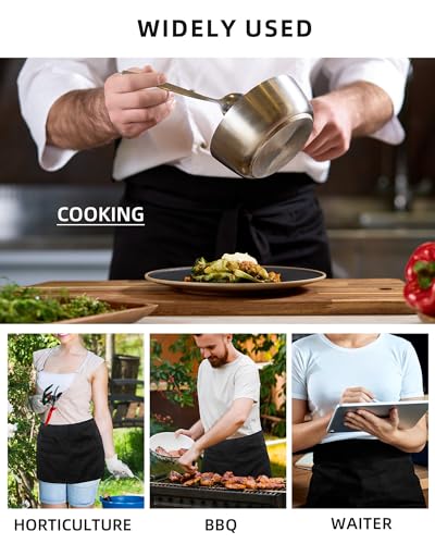 Server Aprons with 4 Pockets (1 Pack Chef Apron- Wine Red)