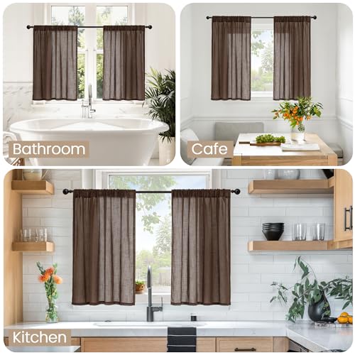 Brown Linen Short Curtains 36 Inch Length for Window (Brown / 30"W x 36"L (Pack of 2))