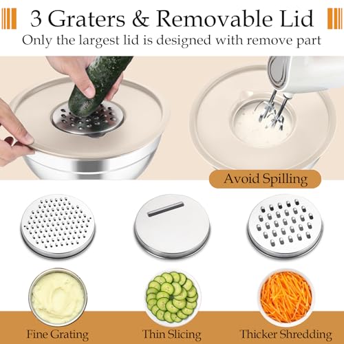 Mixing Bowls Stainless Steel Nesting Salad Bowls Set (Khaki / Airtight Lids)