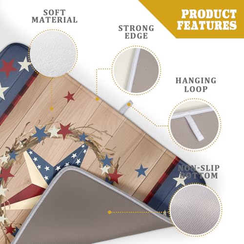 4th of July Dish Drying Mat for Kitchen Counter Patriotic Farmhouse Rustic Microfiber Absorbent Dish Draining Reusable Washable Foldable Extra Large 18"x24" (24" x 18")