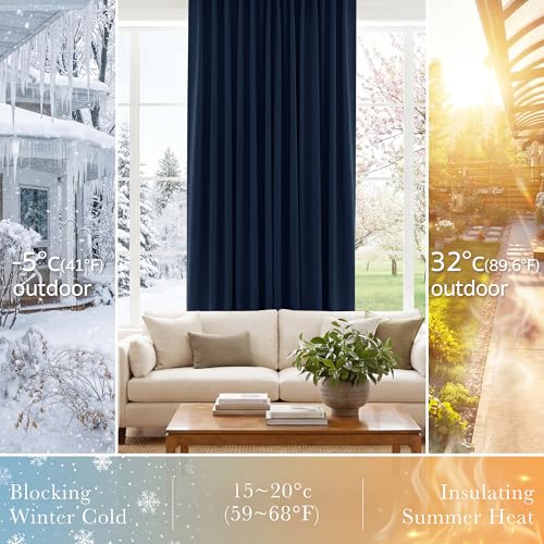 Extra Long Blackout Curtains 108 inches Long for Bedroom (Navy Blue / 52"W x 108"L (Pack of 2))