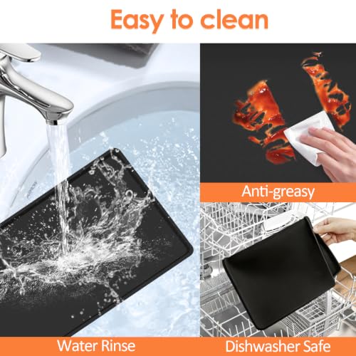 Silicone Coffee Maker Mat with Lip for Countertops (Black / 14.8'' x 7.9'')
