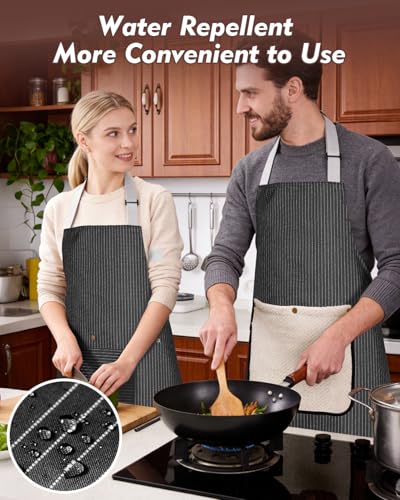 Waterproof Kitchen Apron with Pockets & Interchangeable Towels (Black)