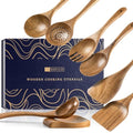 Wooden Spoons for Cooking (8 Gift Box/Natural Brown / 10.5-13.5" set+ 5.3" spoon rest+ Gift Box)