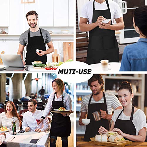 4 Packs Waterproof Cooking Chef Aprons with 2 Pockets for Men Women (Black)
