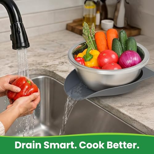 3.5QT Hands Free 304 Stainless Steel Strainer and Colander with Self