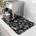 Coffee Mat Hide Stain Rubber Backed Absorbent Dish Drying Mat for Kitchen Counter (BLACK INK / 12"x19")