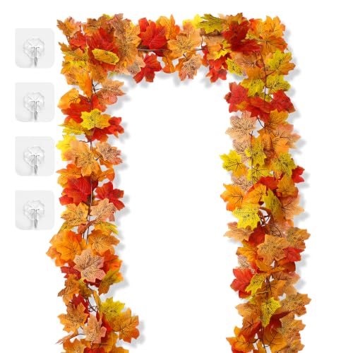 2Pcs 13FT Artificial Fall Leaves Garland for Thanksgiving Decor (2 Pc Fall Leaves Garland / Fall Garland)