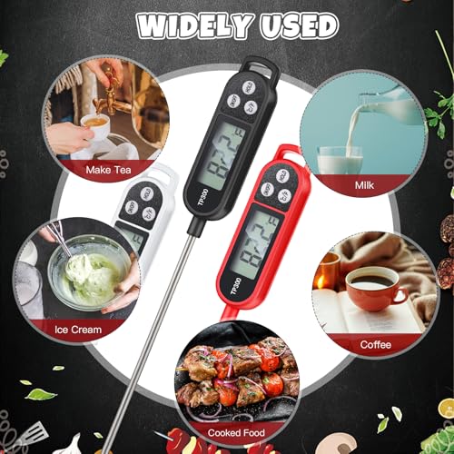 3 Pcs Instant Read Meat Thermometer Long Probe (Black, White, Red)