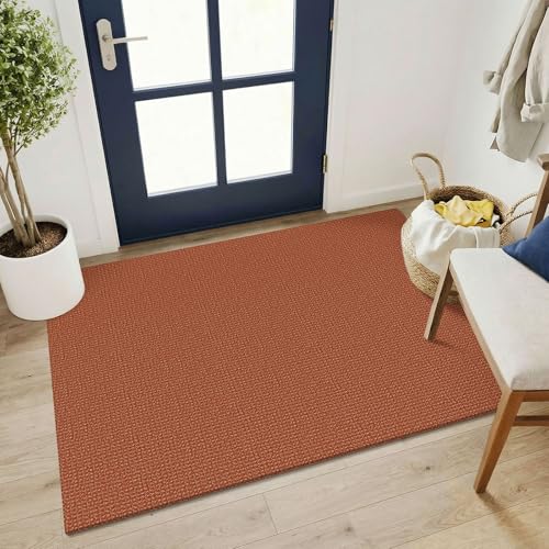 Washable 3x4 Woven Entry Area Rug (Burnt Orange/Tan / 3' x 4' (Rectangular))
