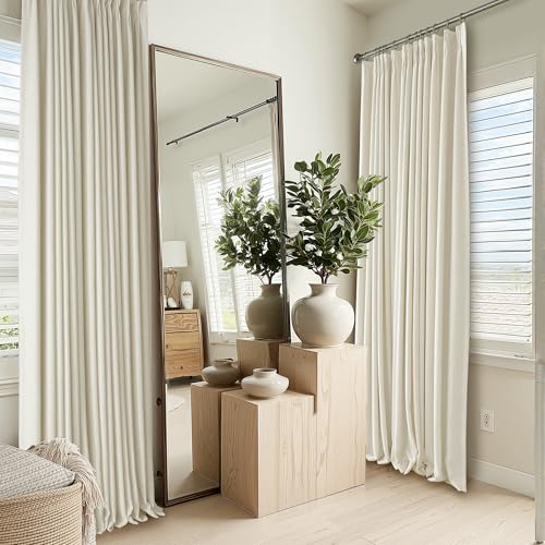 100% Blackout Pinch Pleated Linen Curtains for Bedroom Living Room (Pinch Pleated - Beige / 40"W x 102"L (Pack of 2))
