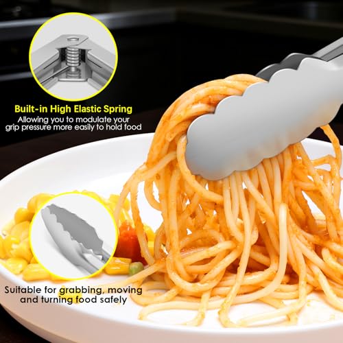 Stainless Steel Cooking Tongs (Metal - Black / 9 + 12 inches)