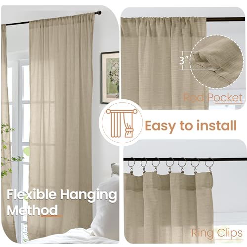 Camel Linen Curtains 63 Inches Long for Living Room (Camel / 52"W x 63"L (Pack of 2))