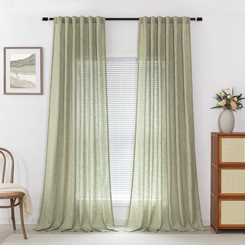 Sage Green Living Room Curtains 95 Inches Long Semi Sheer Drapes Light Filtering for Sliding Glass Door Window Treatments Soft Look Country Farmhouse Style (50"W x 95"L (Pack of 2) / Sage Green)
