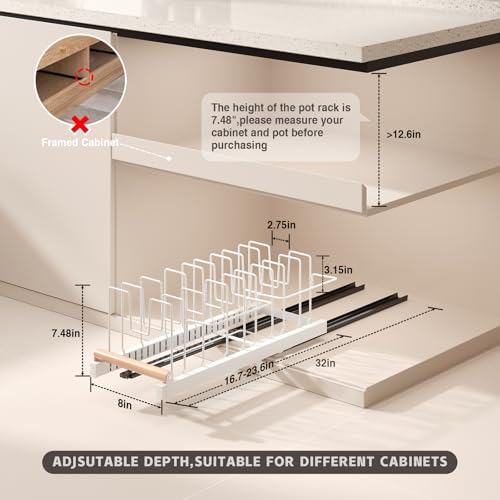 Pull Out Pots and Pans Organizer Under Cabinet (White)