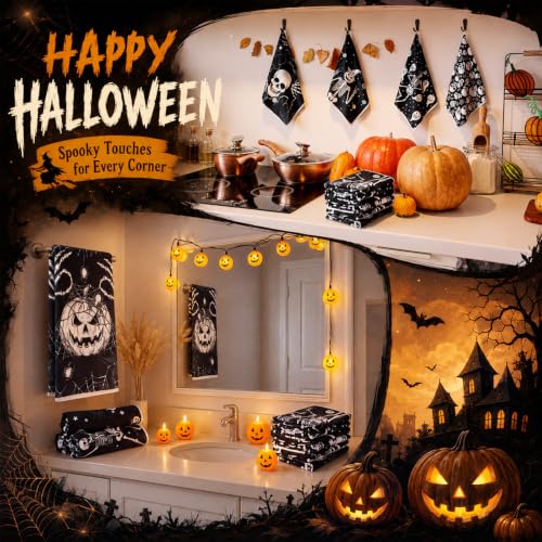 6 Pcs Halloween Kitchen Towels (Halloween Skeleton)