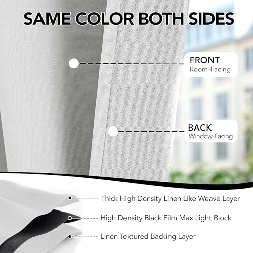 100% Blackout Linen Curtains 108 Inch Long for Living Room Bedroom (Silver Grey/Linen Total Blackout / 52"W x 108"L (Pack of 2))