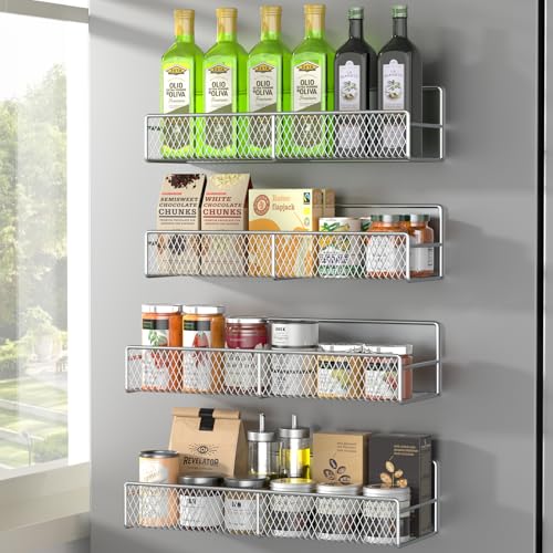 Magnetic Spice Rack for Refrigerator (Grey / 4 Pack)