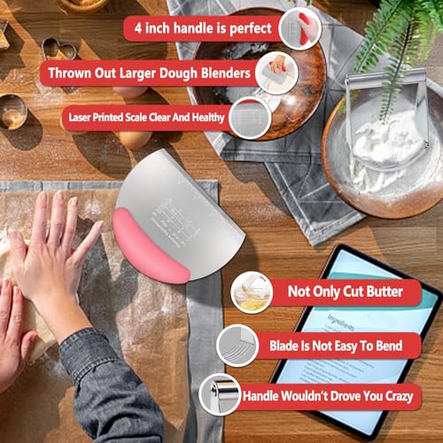 Pastry Cutter Dough Scraper Dough Cutter Scraper Tool Kitchen Pastry Blender (Pink-)
